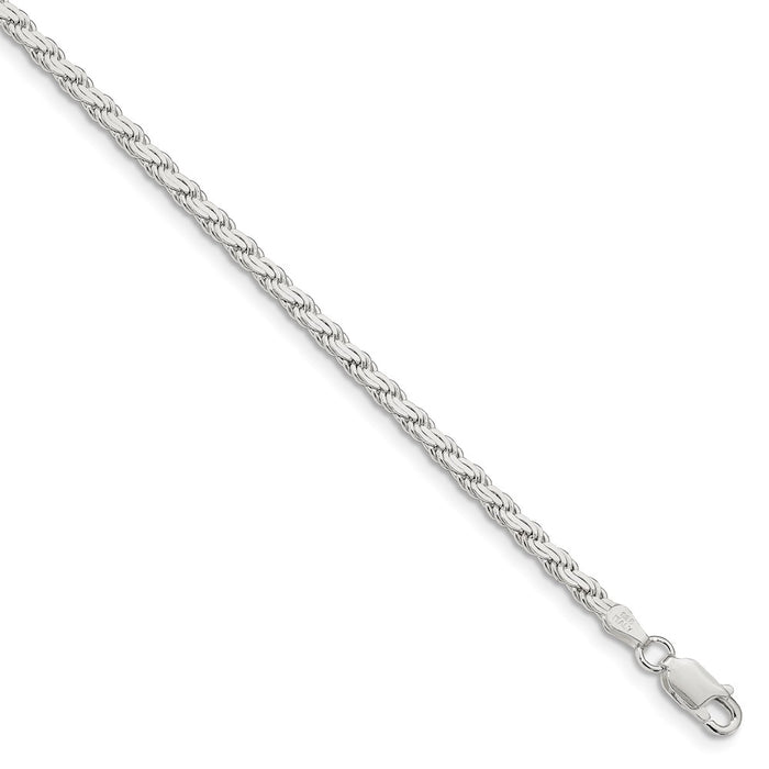 Million Charms 925 Sterling Silver 3.10mm Flat Rope Chain, Chain Length: 7 inches