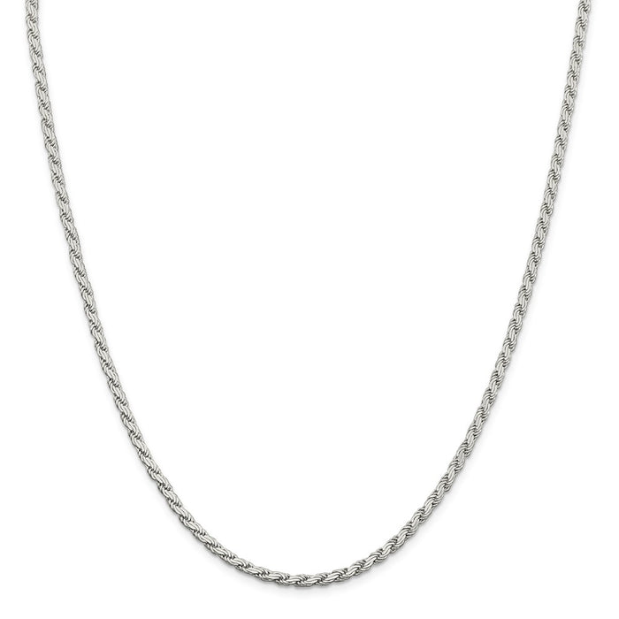 Million Charms 925 Sterling Silver 3.10mm Flat Rope Chain, Chain Length: 20 inches