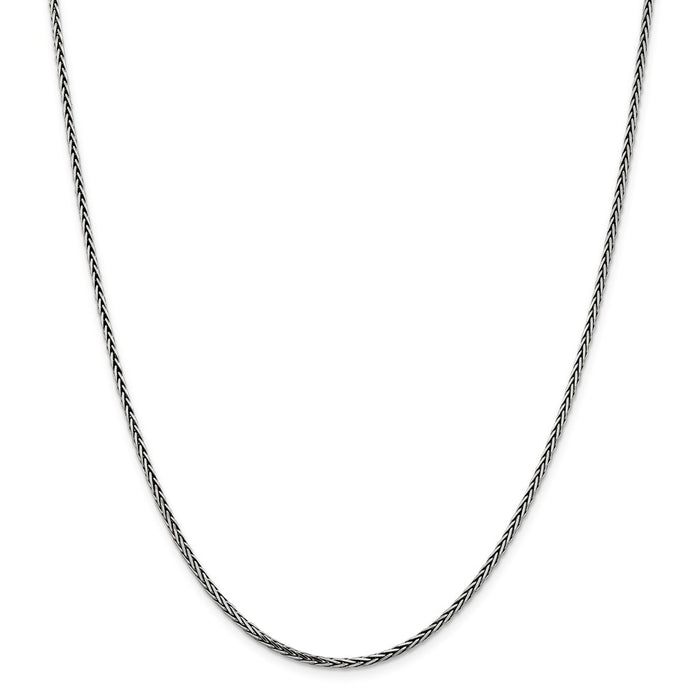 Million Charms 925 Sterling Silver Solid 2.22mm Antiqued Square Spiga Chain, Chain Length: 22 inches