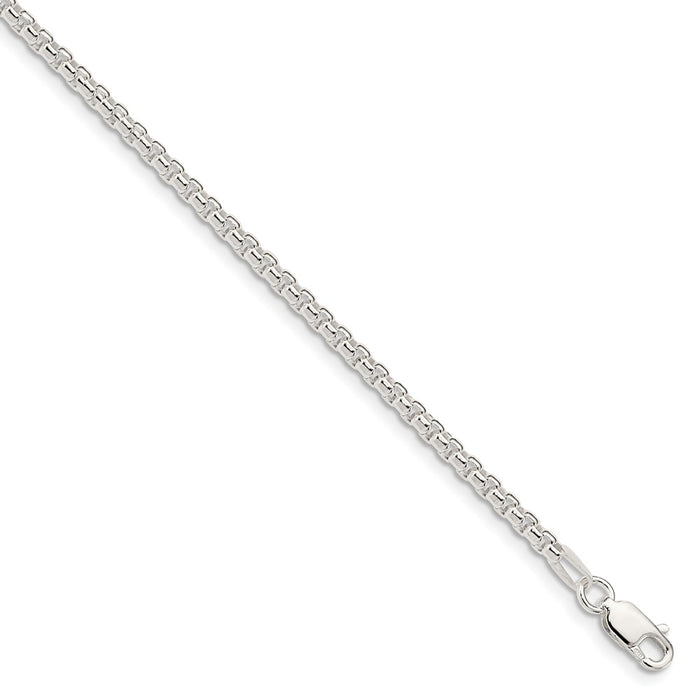 Million Charms 925 Sterling Silver 2.6mm Round Box Chain, Chain Length: 22 inches