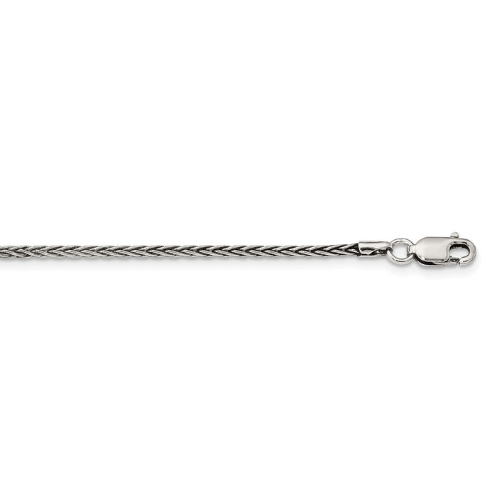 Million Charms 925 Sterling Silver Solid 1.6mm Antiqued Square Spiga Chain, Chain Length: 18 inches