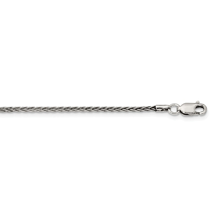 Million Charms 925 Sterling Silver Solid 1.6mm Antiqued Square Spiga Chain, Chain Length: 22 inches