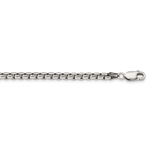 Million Charms 925 Sterling Silver 3.6mm Antiqued Round Box Chain, Chain Length: 18 inches