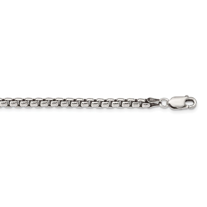 Million Charms 925 Sterling Silver 3.6mm Antiqued Round Box Chain, Chain Length: 18 inches