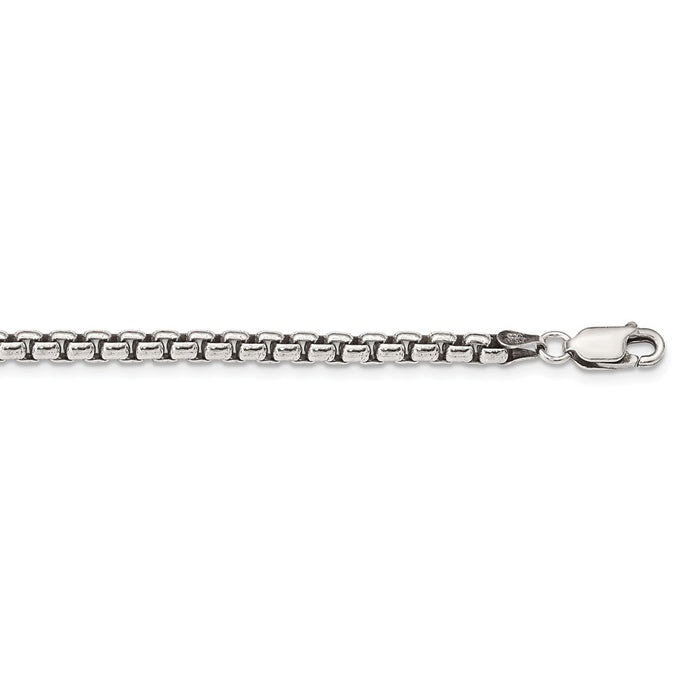 Million Charms 925 Sterling Silver 3.6mm Antiqued Round Box Chain, Chain Length: 20 inches