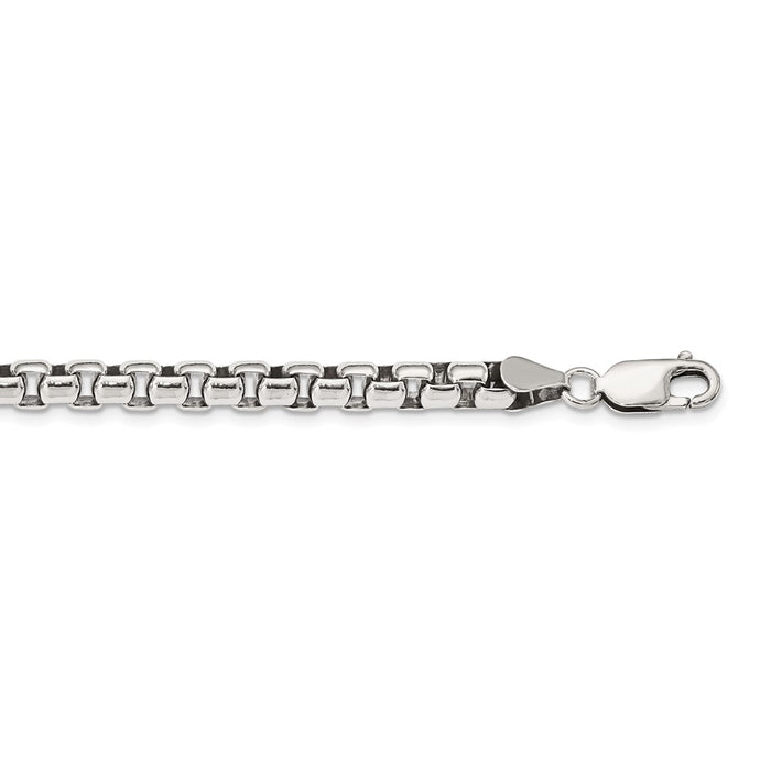 Million Charms 925 Sterling Silver 5.20mm Antiqued Round Box Chain, Chain Length: 18 inches