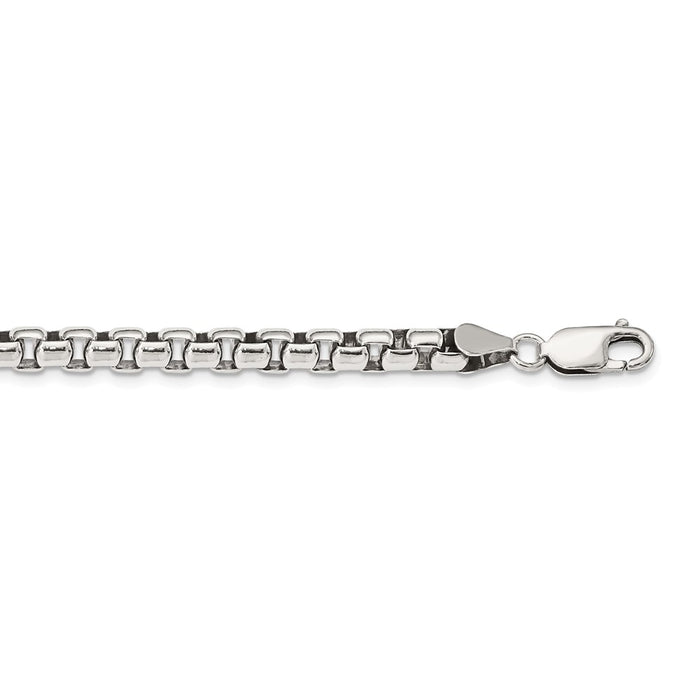 Million Charms 925 Sterling Silver 5.20mm Antiqued Round Box Chain, Chain Length: 24 inches
