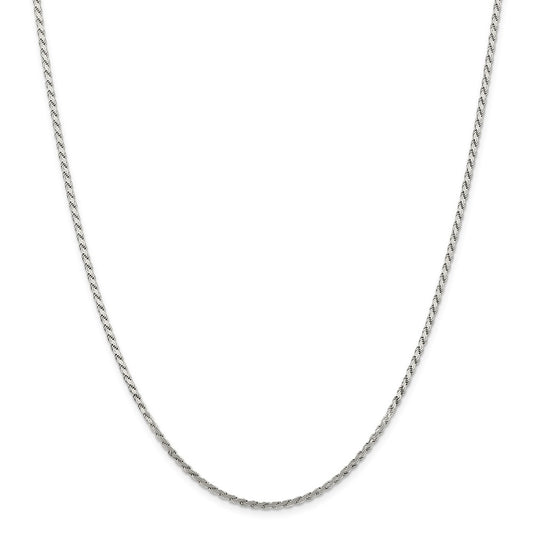 Million Charms 925 Sterling Silver 2.25mm Flat Rope Chain, Chain Length: 24 inches