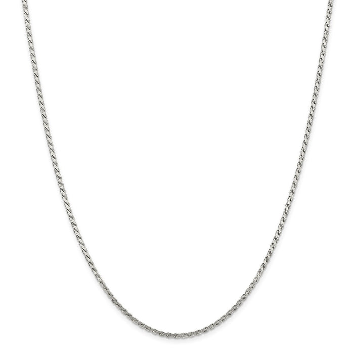 Million Charms 925 Sterling Silver 2.25mm Flat Rope Chain, Chain Length: 16 inches