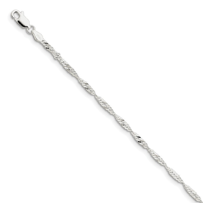 Million Charms 925 Sterling Silver 2.25mm Singapore Chain, Chain Length: 7 inches