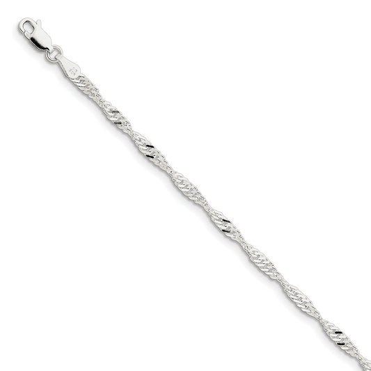 Million Charms 925 Sterling Silver 3.00mm Singapore Chain, Chain Length: 7 inches