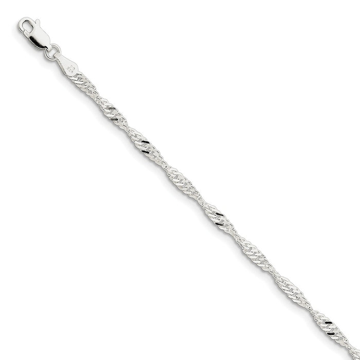 Million Charms 925 Sterling Silver 3.00mm Singapore Chain, Chain Length: 8 inches