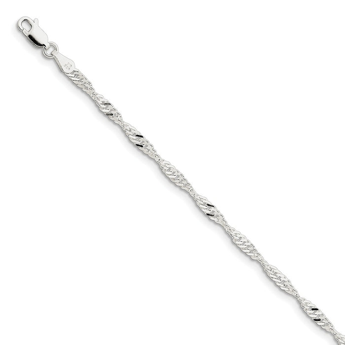 Million Charms 925 Sterling Silver 3.00mm Singapore Chain, Chain Length: 7 inches