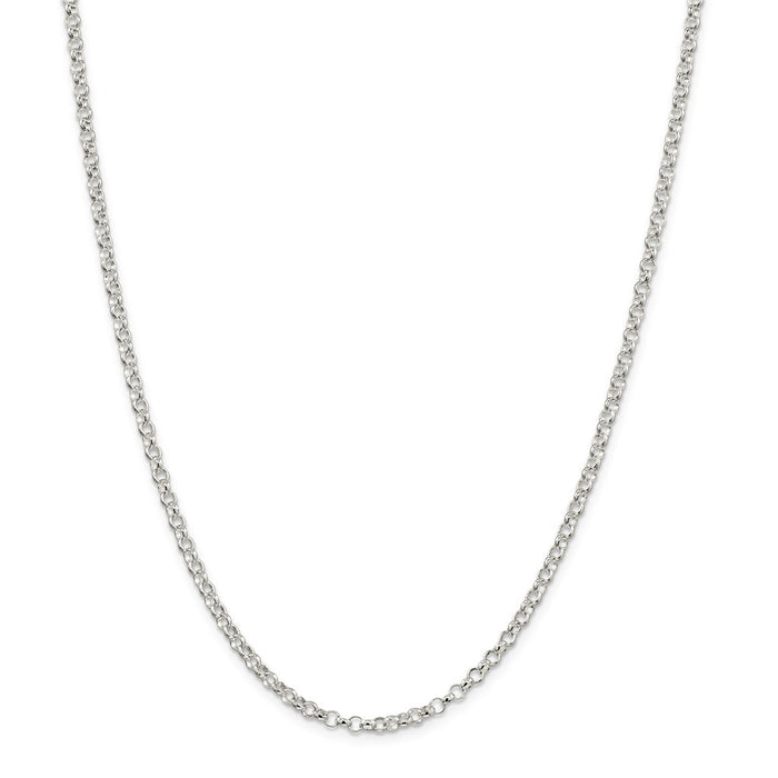 Million Charms 925 Sterling Silver 3.0mm Rolo Light Chain, Chain Length: 36 inches