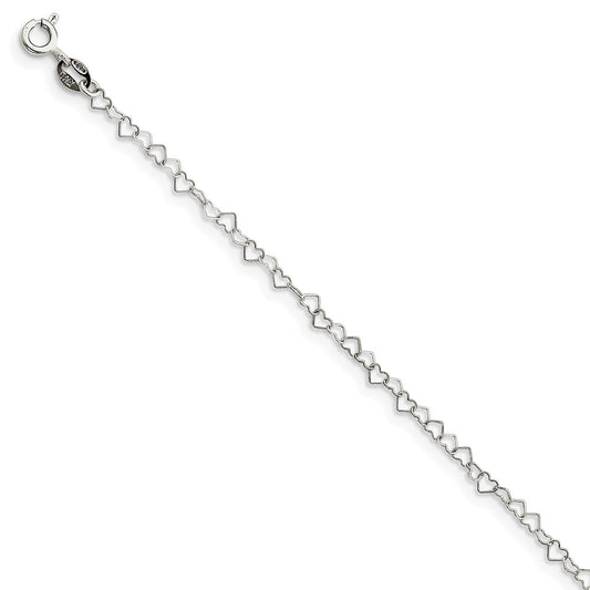 Million Charms 925 Sterling Silver 3.5mm Fancy Heart Link Bracelet, Chain Length: 7 inches