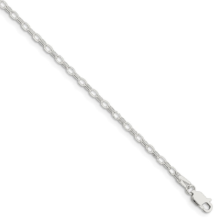 Million Charms 925 Sterling Silver 2.5mm Oval Rolo Bracelet, Chain Length: 7 inches