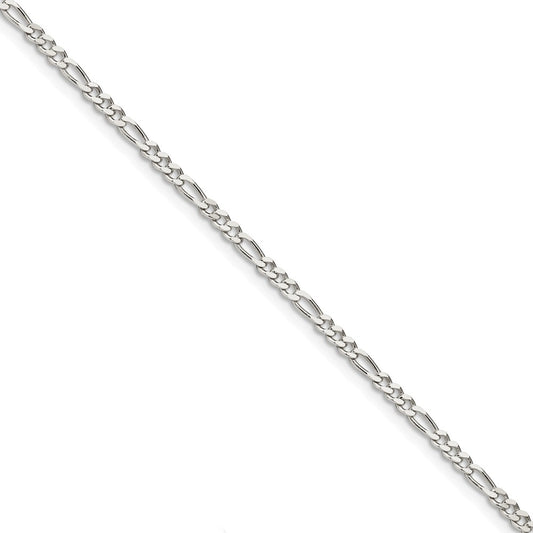 Million Charms 925 Sterling Silver 3mm Pav‚ Flat Figaro Chain, Chain Length: 7 inches