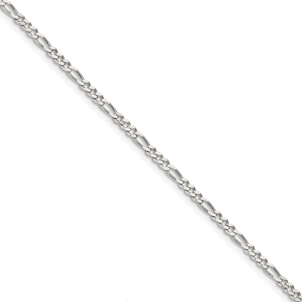 Million Charms 925 Sterling Silver 3mm Pav‚ Flat Figaro Chain, Chain Length: 8 inches