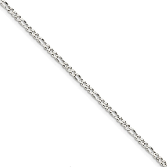 Million Charms 925 Sterling Silver 3mm Pav‚ Flat Figaro Chain, Chain Length: 8 inches