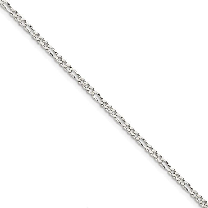 Million Charms 925 Sterling Silver 3mm Pav‚ Flat Figaro Chain, Chain Length: 7 inches