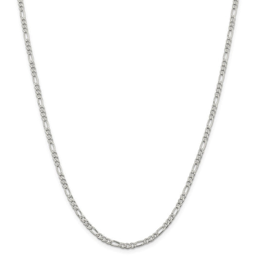 Million Charms 925 Sterling Silver 3mm Pav‚ Flat Figaro Chain, Chain Length: 20 inches