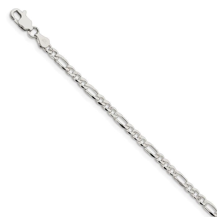 Million Charms 925 Sterling Silver 4mm Pav‚ Flat Figaro Chain, Chain Length: 7 inches