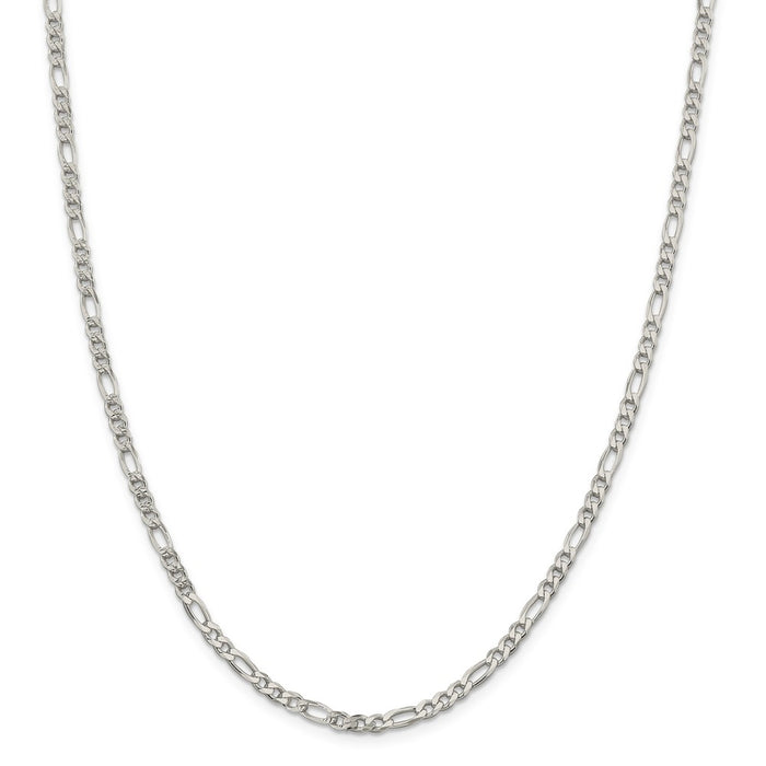 Million Charms 925 Sterling Silver 4mm Pav‚ Flat Figaro Chain, Chain Length: 22 inches