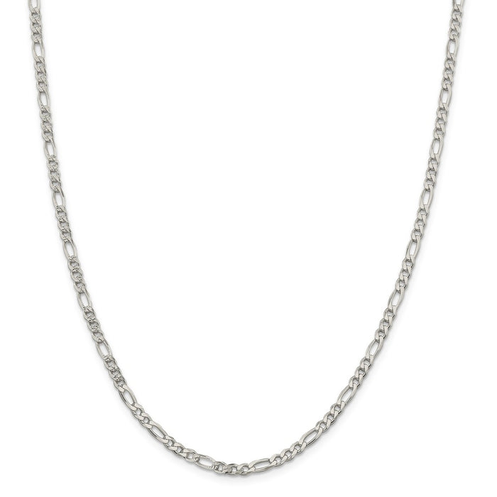 Million Charms 925 Sterling Silver 4mm Pav‚ Flat Figaro Chain, Chain Length: 26 inches