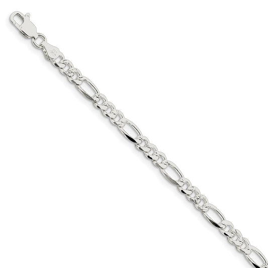 Million Charms 925 Sterling Silver 4.75mm Pav‚ Flat Figaro Chain, Chain Length: 7 inches
