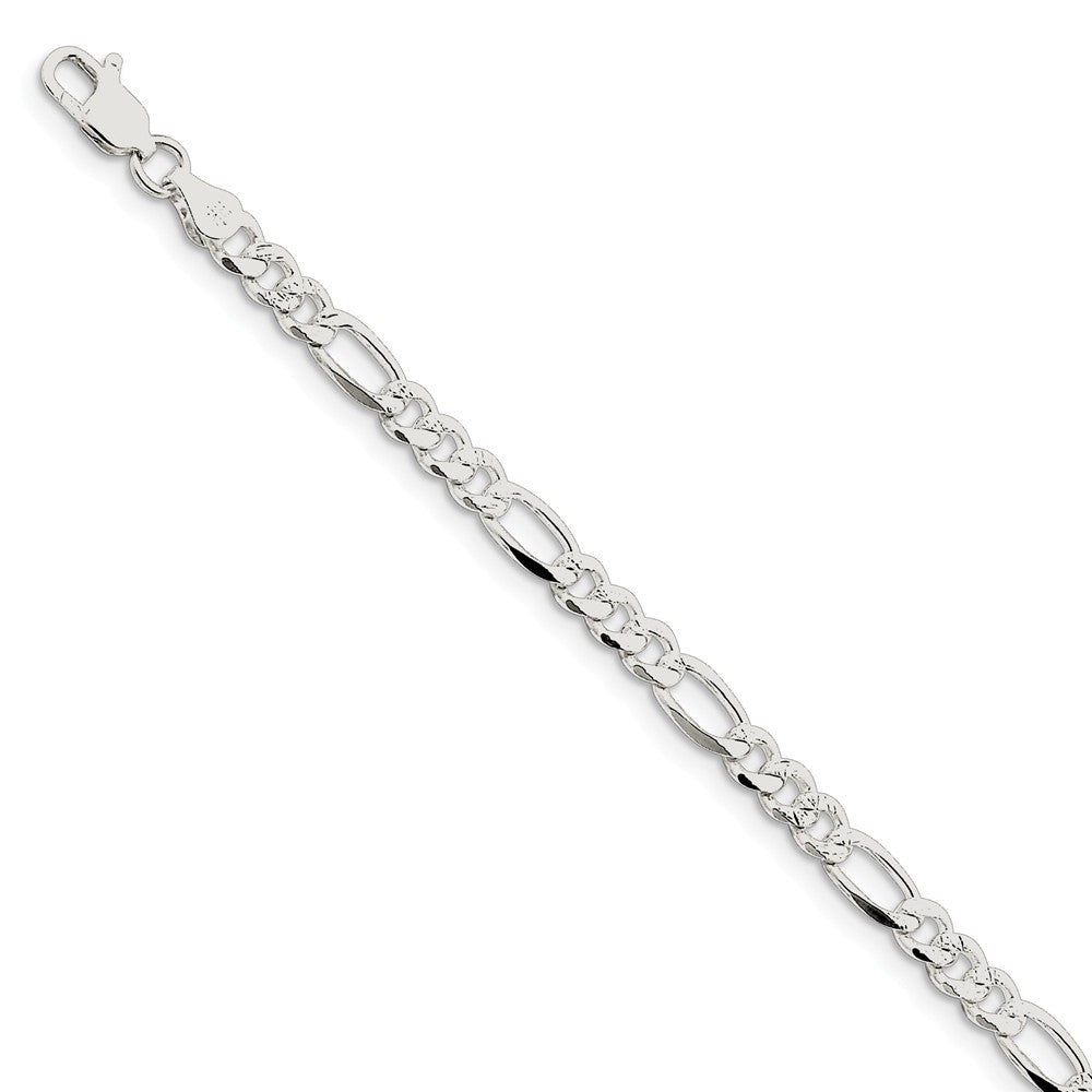 Million Charms 925 Sterling Silver 4.75mm Pav‚ Flat Figaro Chain, Chain Length: 8 inches