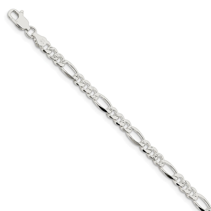 Million Charms 925 Sterling Silver 4.75mm Pav‚ Flat Figaro Chain, Chain Length: 8 inches