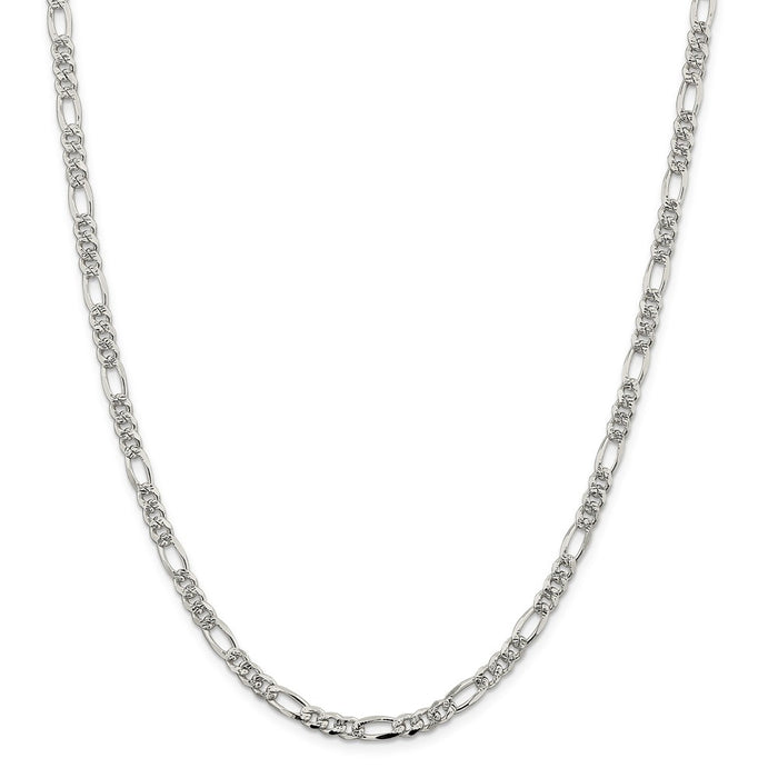 Million Charms 925 Sterling Silver 4.75mm Pav‚ Flat Figaro Chain, Chain Length: 22 inches