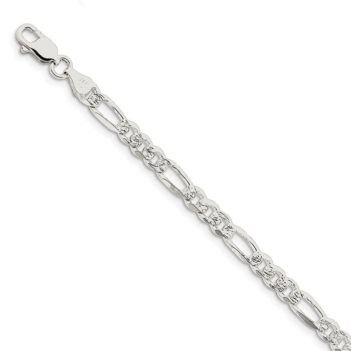 Million Charms 925 Sterling Silver 5.5mm Pav‚ Flat Figaro Chain, Chain Length: 8 inches