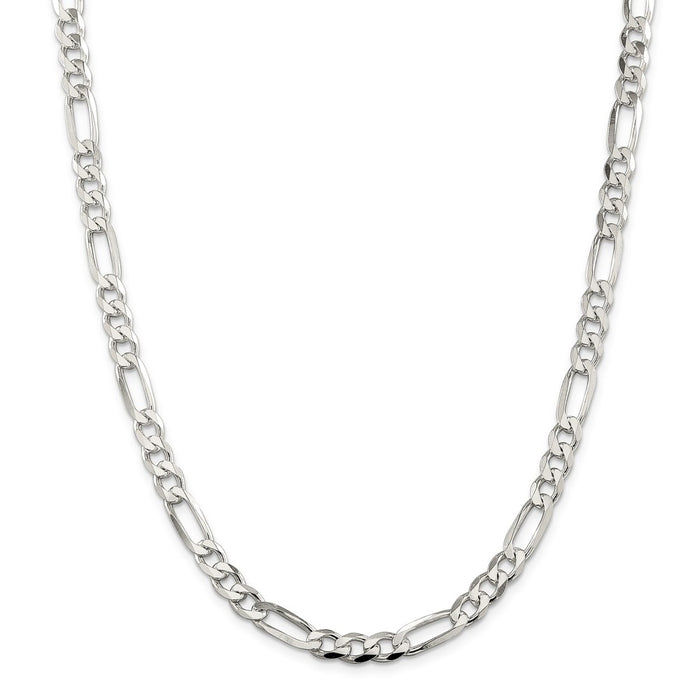 Million Charms 925 Sterling Silver 7mm Pav‚ Flat Figaro Chain, Chain Length: 30 inches