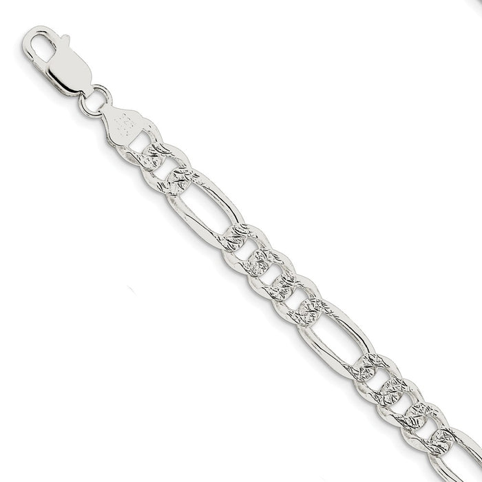 Million Charms 925 Sterling Silver 8mm Pav‚ Flat Figaro Chain, Chain Length: 8 inches