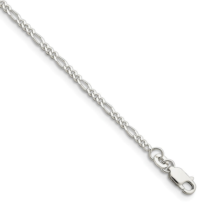 Million Charms 925 Sterling Silver 2.25mm Figaro Chain, Chain Length: 8 inches