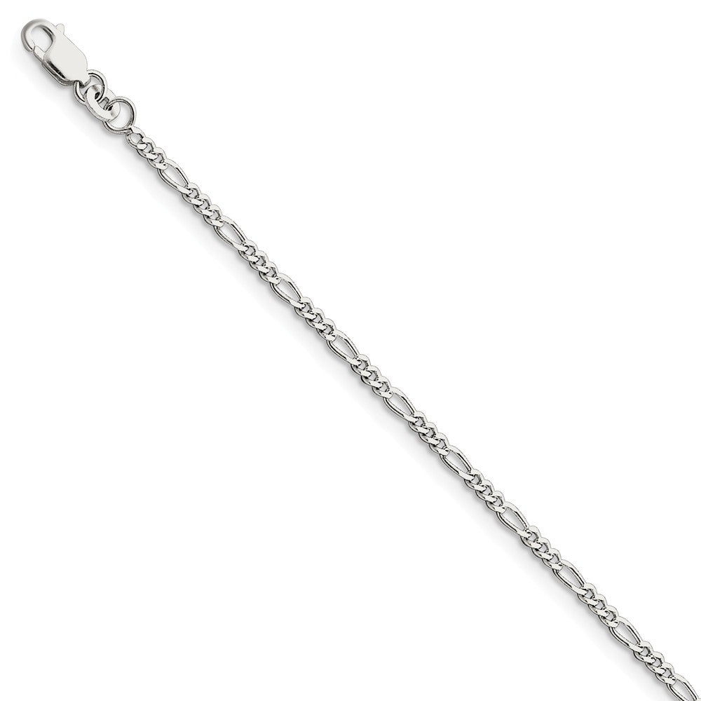 Million Charms 925 Sterling Silver Rhodium-plated 2.25mm Figaro Chain, Chain Length: 7 inches