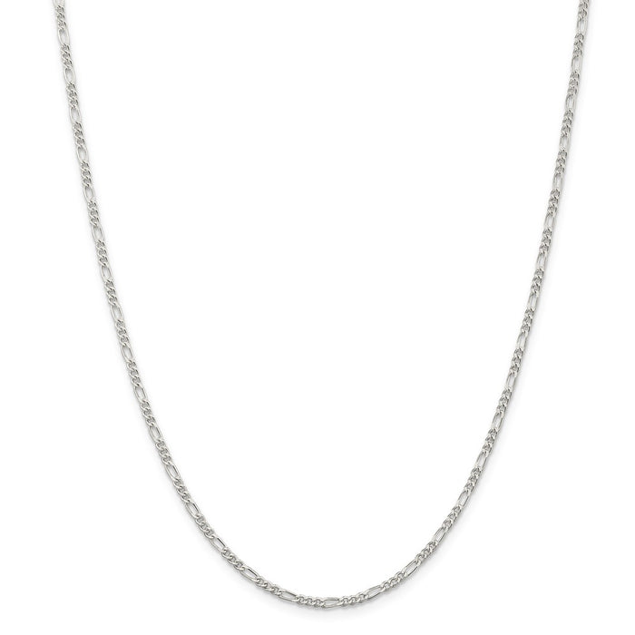 Million Charms 925 Sterling Silver Rhodium-plated 2.25mm Figaro Chain, Chain Length: 20 inches