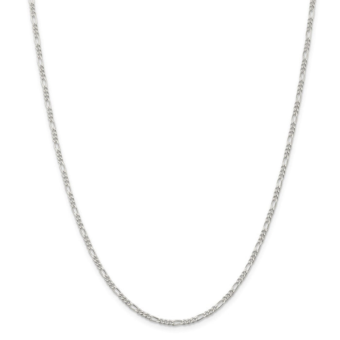 Million Charms 925 Sterling Silver Rhodium-plated 2.25mm Figaro Chain, Chain Length: 18 inches