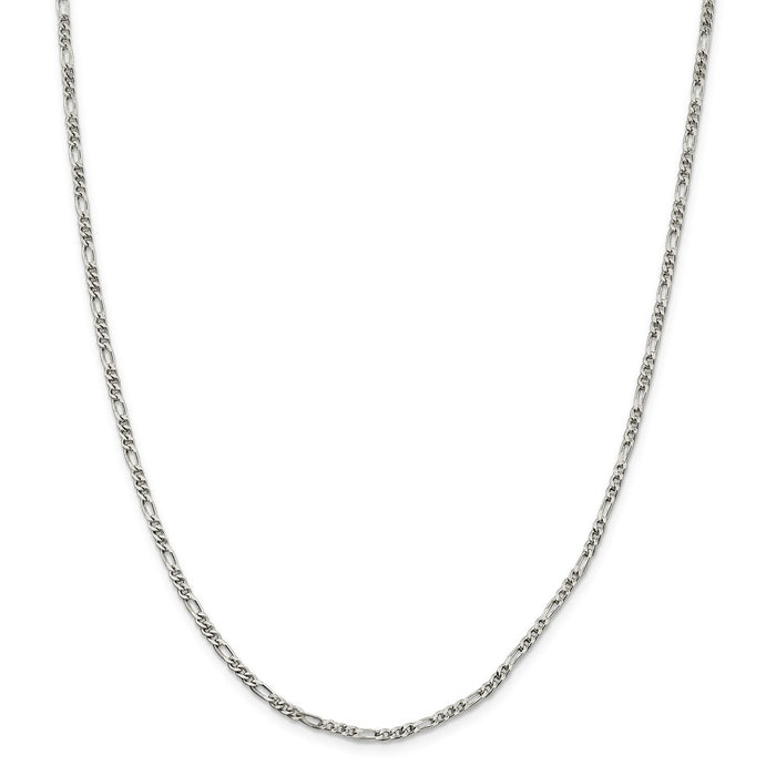 Million Charms 925 Sterling Silver 2.5mm Figaro Chain, Chain Length: 30 inches