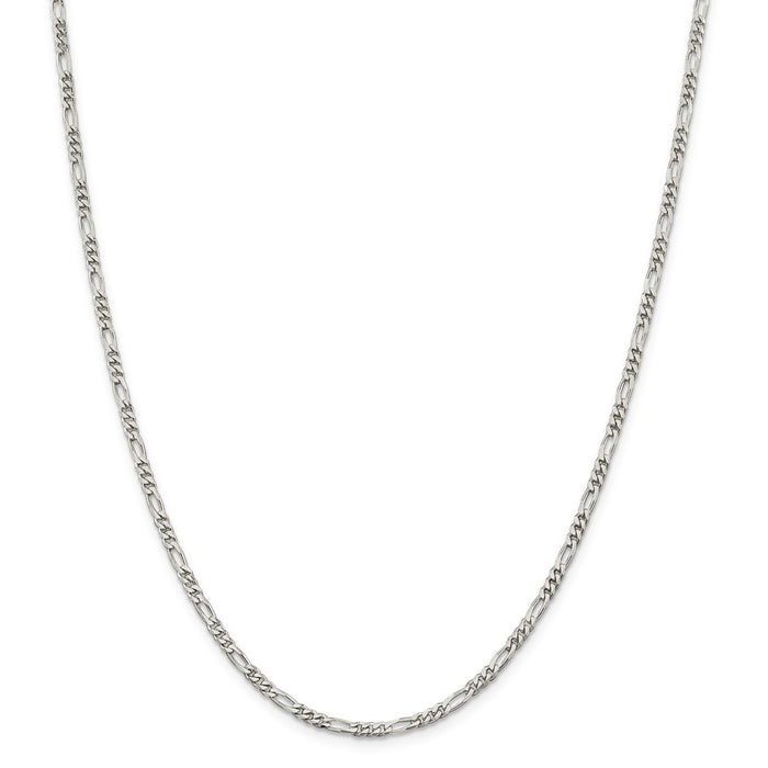 Million Charms 925 Sterling Silver 2.85mm Figaro Chain, Chain Length: 28 inches