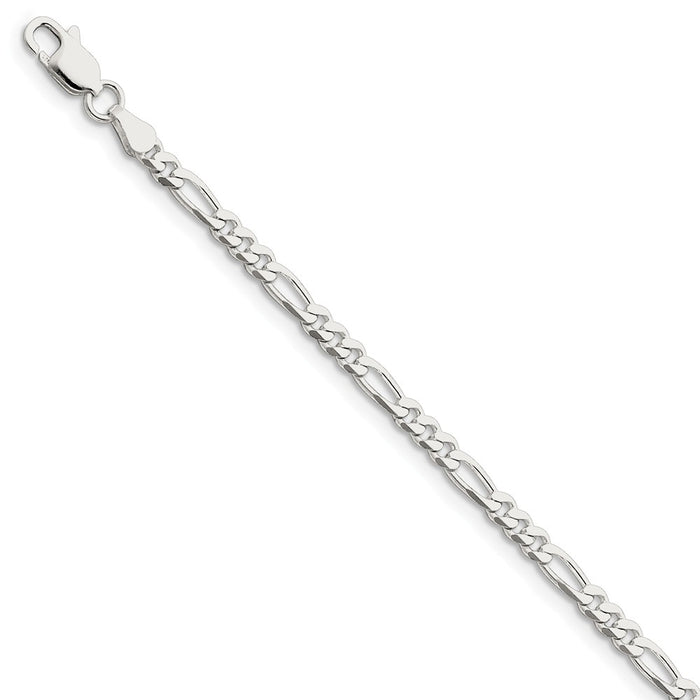 Million Charms 925 Sterling Silver Rhodium-plated 4mm Figaro Chain, Chain Length: 8 inches