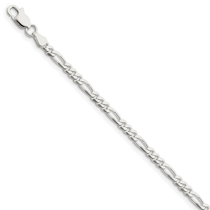 Million Charms 925 Sterling Silver Rhodium-plated 4mm Figaro Chain, Chain Length: 7 inches