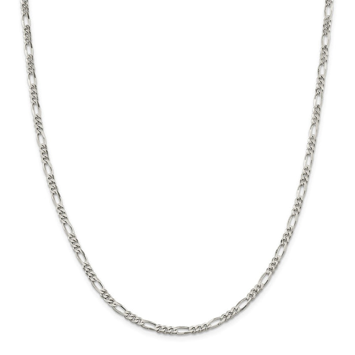 Million Charms 925 Sterling Silver Rhodium-plated 4mm Figaro Chain, Chain Length: 20 inches