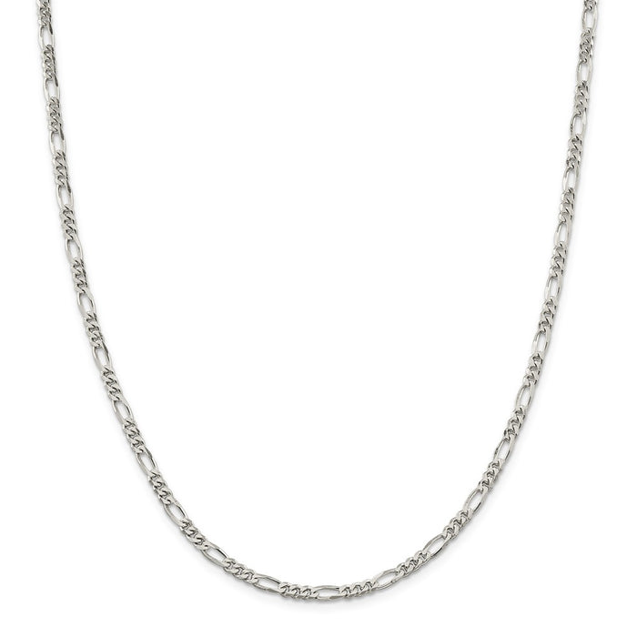 Million Charms 925 Sterling Silver Rhodium-plated 4mm Figaro Chain, Chain Length: 18 inches