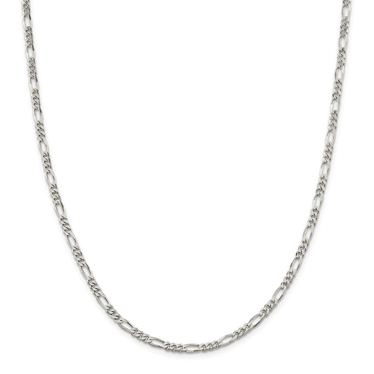 Million Charms 925 Sterling Silver Rhodium-plated 4mm Figaro Chain, Chain Length: 22 inches