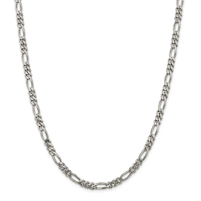 Million Charms SS Rhodium Plated 5.25mm Figaro Chain, Chain Length: 24 inches