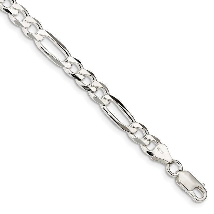 Million Charms 925 Sterling Silver 6.75mm Figaro Chain, Chain Length: 8 inches