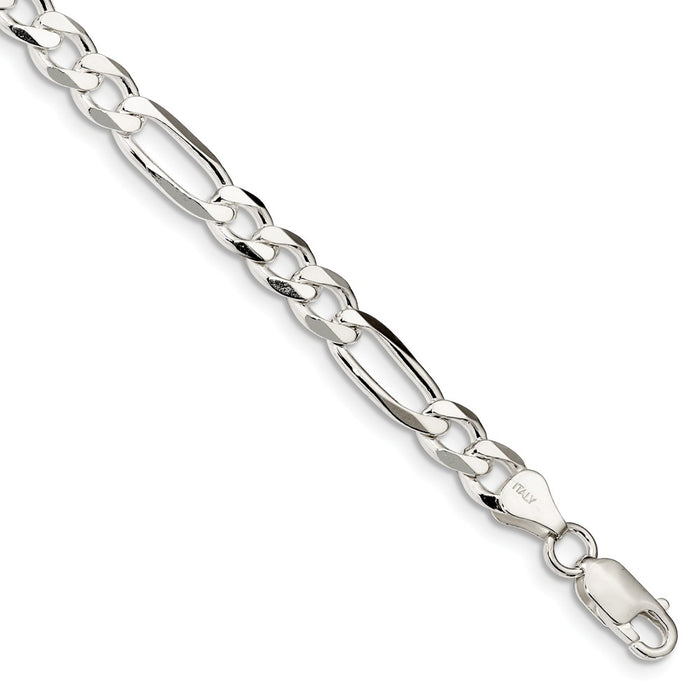 Million Charms 925 Sterling Silver Rhodium-plated 6.5mm Figaro Chain, Chain Length: 8 inches