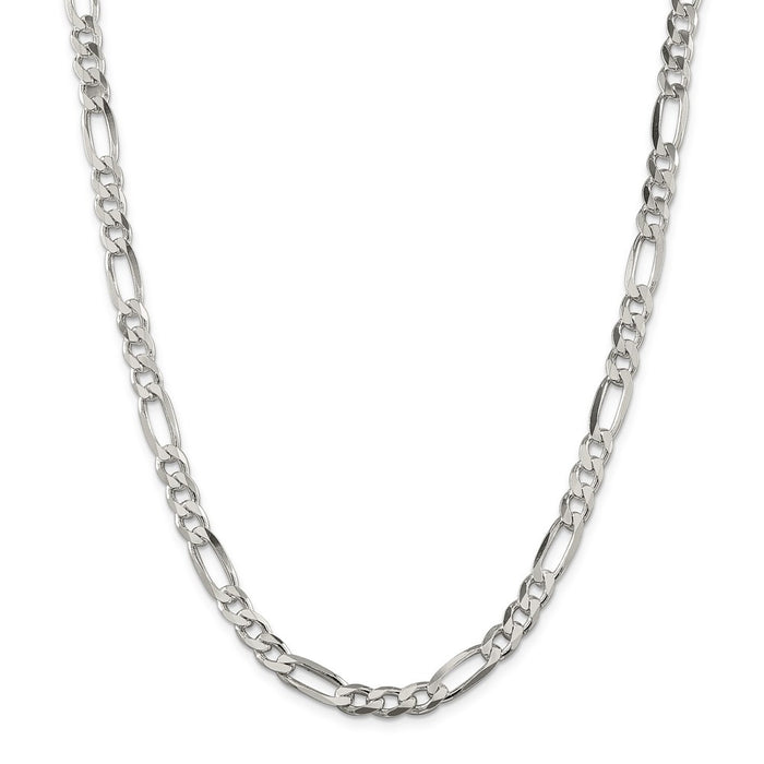 Million Charms 925 Sterling Silver 6.75mm Figaro Chain, Chain Length: 28 inches